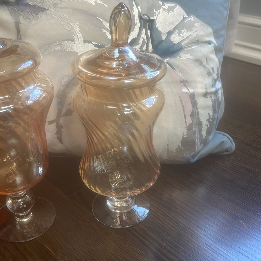 Vintage amber colored apothecary jars with lids Two different shapes lov… - Picture 2 of 12